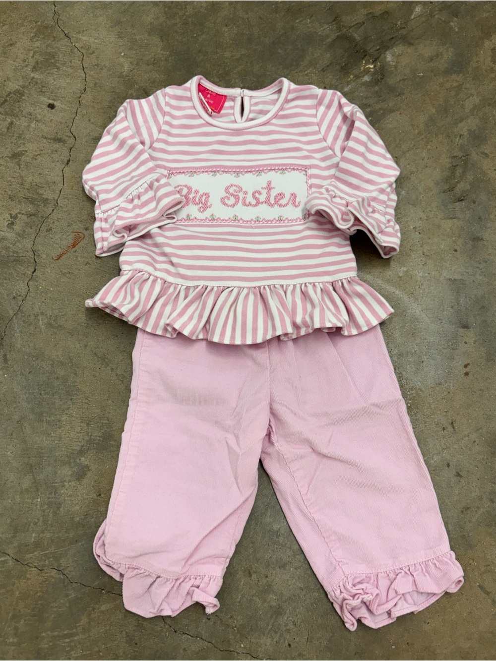 Claire & Charlie Smocked Pink Stripe "Big Sister" Set 12M